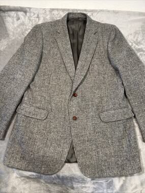 SCOTT RITCHIE HARRIS TWEED 2 Button 100% Wool Gray Glen Plaid Blazer Sz 44